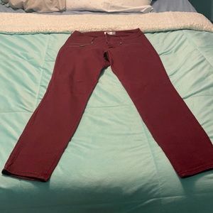 plain straight maroon jeans.